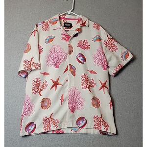 Malibu By Drill Clothing White Under The Sea SS Textured Button Up Shirt Large